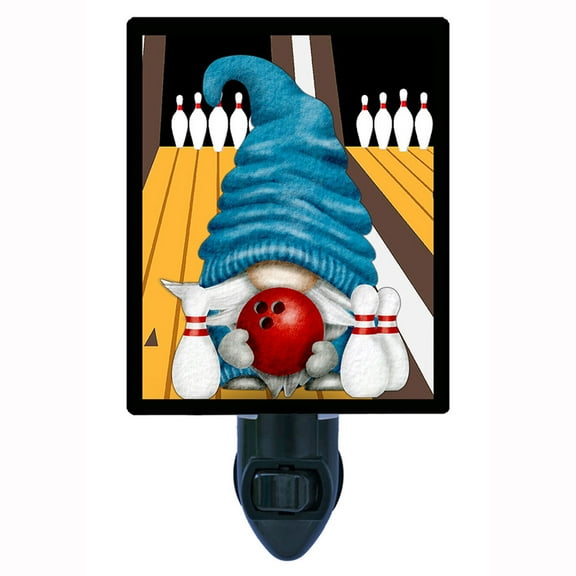 Gnome Decorative Photo Night Light Plus One Extra Free Switchable Insert. 4 Watt Bulb. Image Title: Bowling Gnome.
