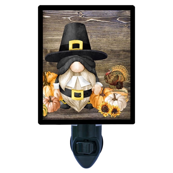 Gnome Decorative Photo Night Light Plus One Extra Free Switchable Insert. 4 Watt Bulb. Image Title: Pilgrim Gnome.