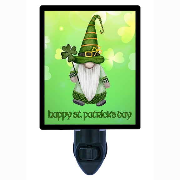 Gnome Decorative Photo Night Light Plus One Extra Free Switchable Insert. 4 Watt Bulb. Image Title: St. Patricks Day Gnome.