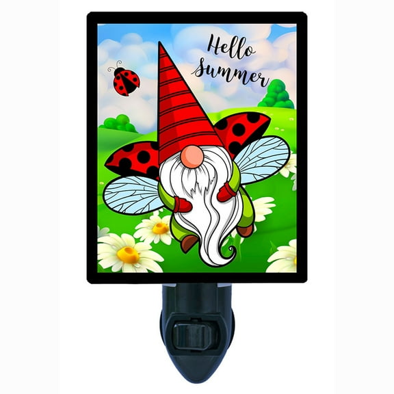 Gnome Decorative Photo Night Light Plus One Extra Free Switchable Insert. 4 Watt Bulb. Image Title: Summer Gnome.