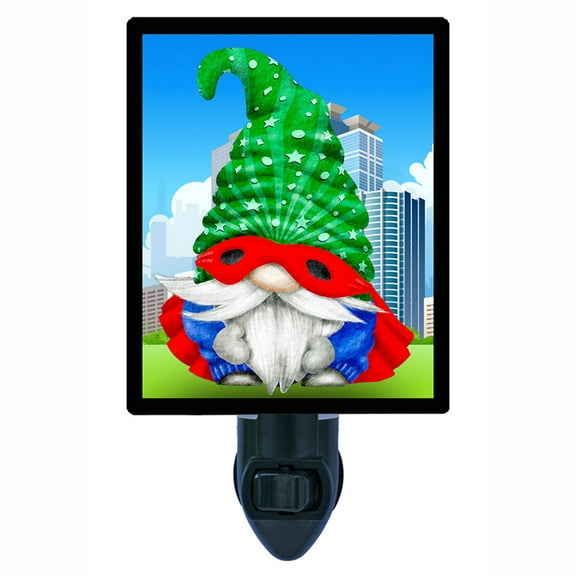 Gnome Decorative Photo Night Light Plus One Extra Free Switchable Insert. 4 Watt Bulb. Image Title: Superhero Gnome 1.