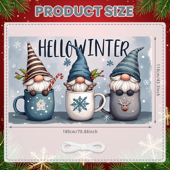 Gnome Design Hello Winter Banner Christmas Theme Snowflake Illustration for Holiday Decoration Home Decor Winter Party