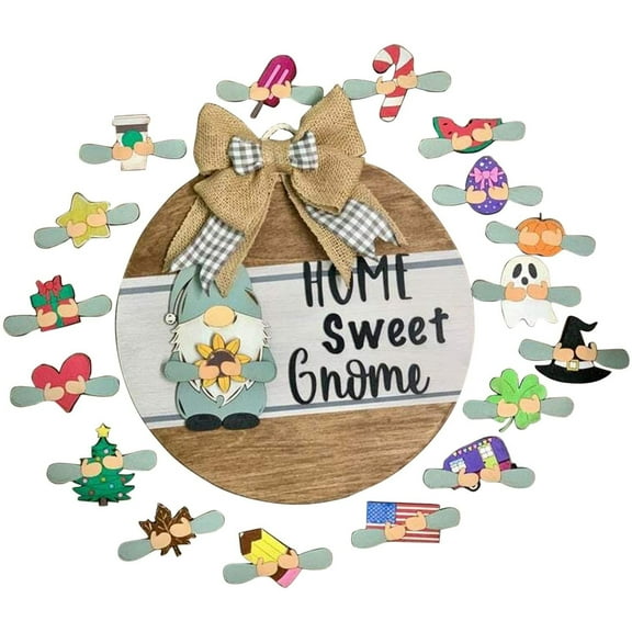 Gnome Door Hanger Seasonal Welcome Sign With Interchangeable Hanging Handmade