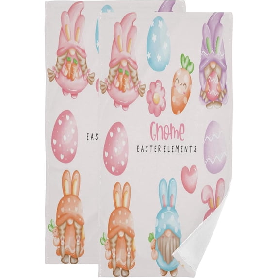 Gnome Easter Eggs Hand Towels 2 PCS, Happy Dwarf Kitchen Towel Ultra Soft and Highly Absorbent,Decorative Fingertip Face Towel for Bathroom Hotel, 28.3"x14.4"