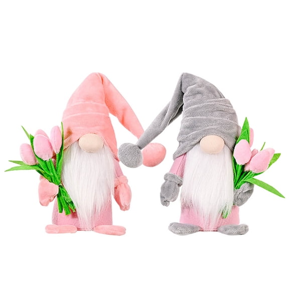 Gnome Elf Plush Decorations Gift, Tulips Pink Spring Gnomes Decorations for Home, Spring Summer Gnome Holiday Decorations, Handmade Tomte Stuffed Plush Gnomes for Christmas Valentines, for Mom