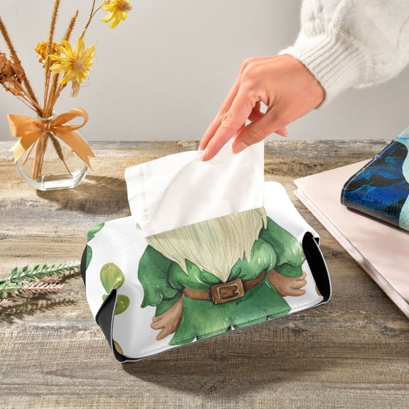 Gnome Fairy Leaves St-patrick's Day Napkin Dispenser Leather Paper Napkins Holders Elegant Modern Fancy for Kitchen Dining Room Table Decor