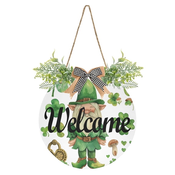 Gnome Fairy Leaves St-patrick's Day Welcome Sign for Front Door Wreath Door Sign for Farmhouse Porch Decoration Indoor Outdoor