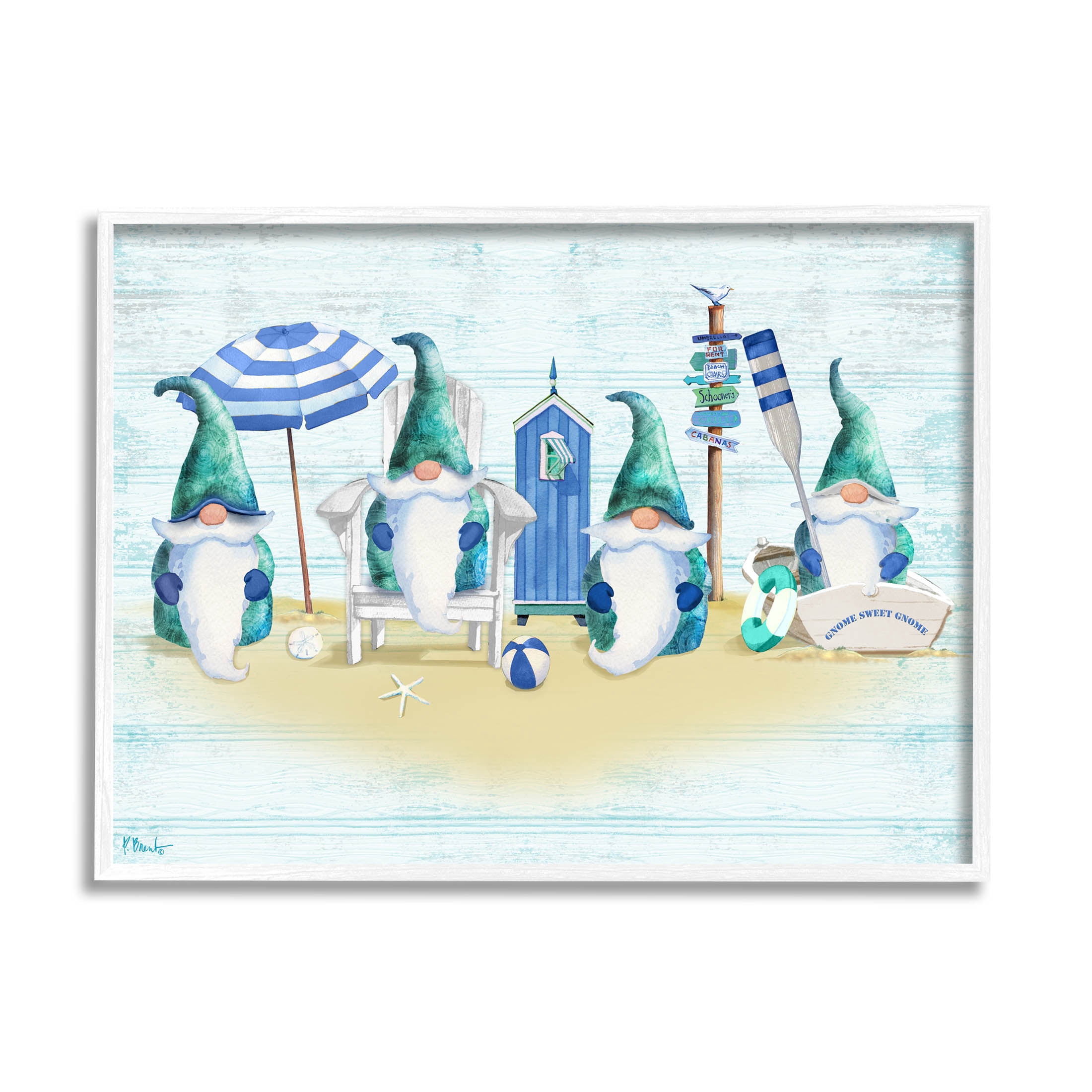 Gnome Family Nautical Scene Fairy Tales & Fantasy Graphic Art White Framed Art Print Wall Art