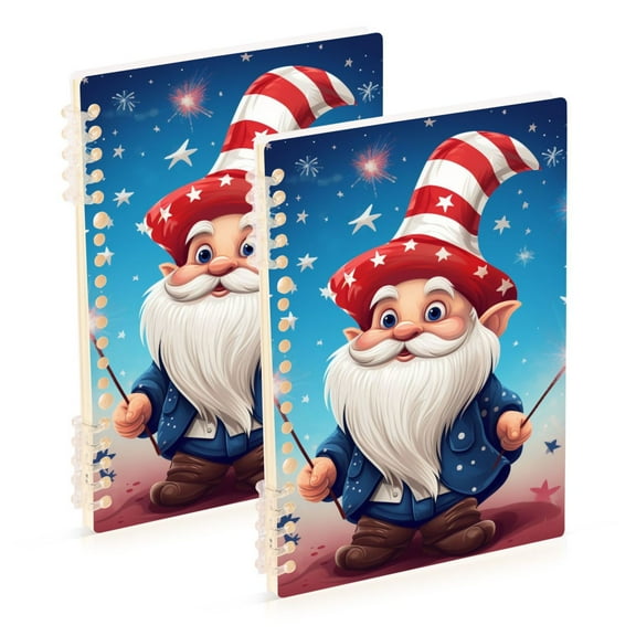 Gnome Fireworks American Flags Ring Binder Notebook Journey Note Diary College Ruled Spiral Notebook Study Loose Leaf Paper A5 60 Pages