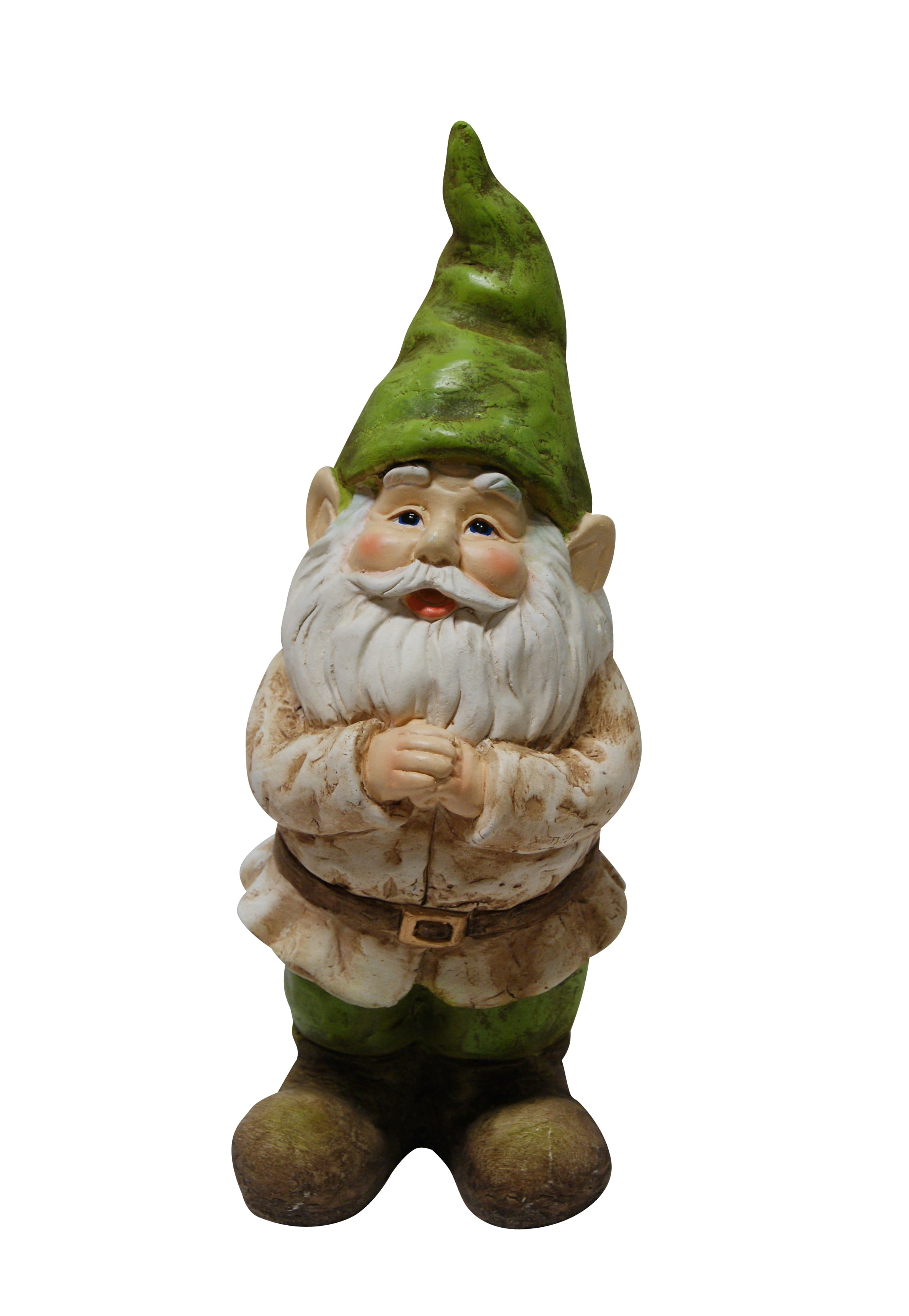 Beige and Green Polyresin Garden Gnome Statue