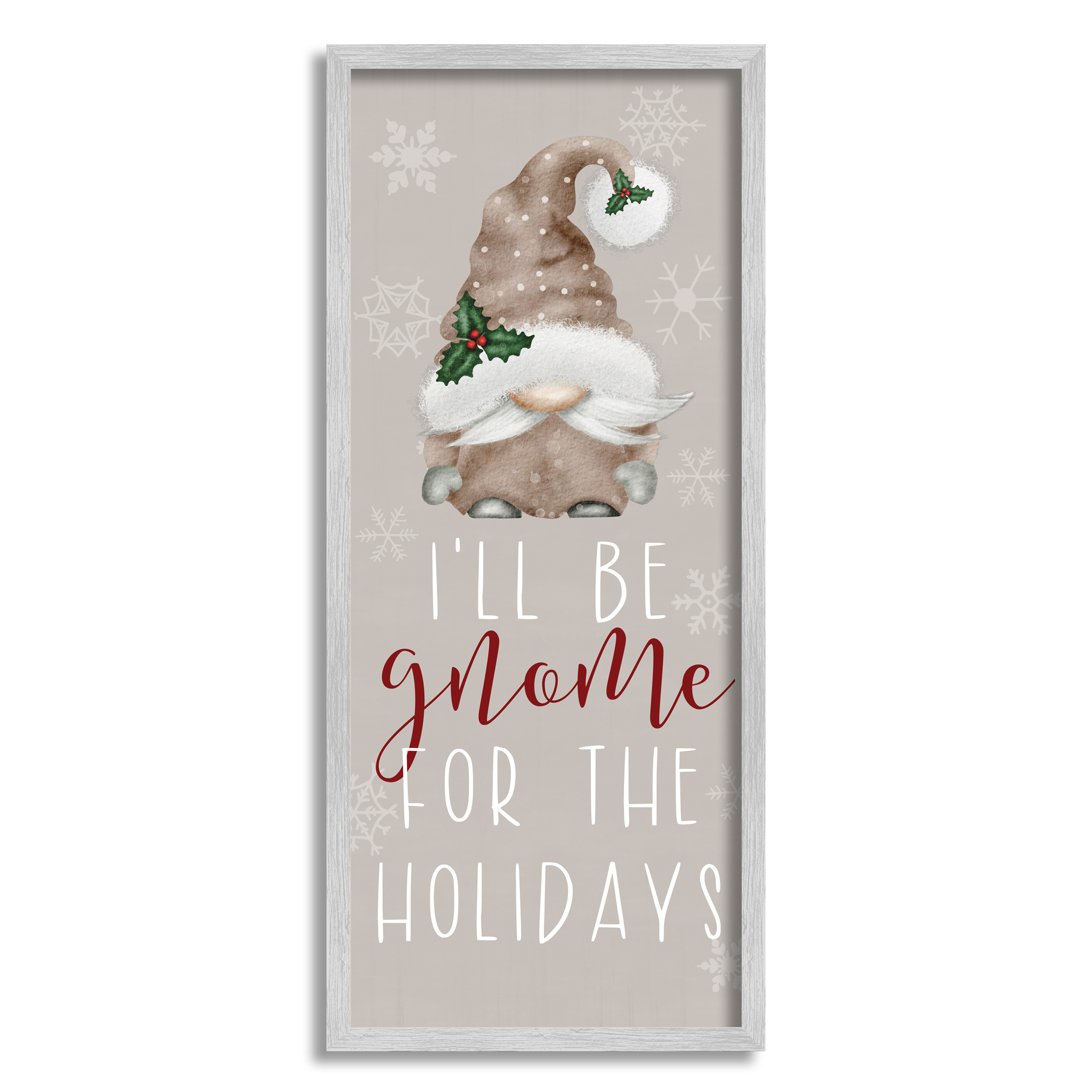 Gnome For The Holidays Fun Neutral Tones Text Holiday Graphic Art Framed Art Print Wall Art