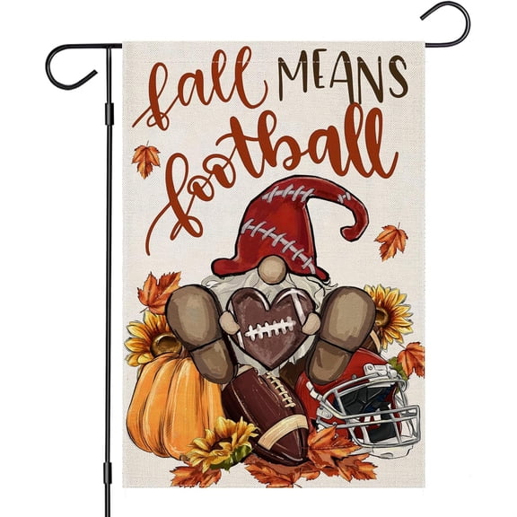 Gnome Garden Flags 12x18 Inch Double Sided, Fall means Football Small Seasonal Decor for Harvest Autumn Thanksgiving Yard Outside Outdoor
