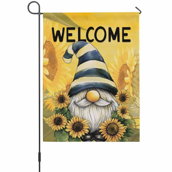 Gnome Garden Flags For Outdoor, Yellow Sunflower Leaves Small Double Side Yard Flags Weather Proof Garden Decor for Lawn Outside Holiday 12 x 18 Inches