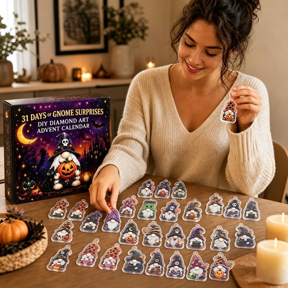 Gnome Halloween Advent Calendar, Halloween Countdown Advent Calendar, Advent Calendar with 31 Acrylic Gnome Collectible Figures,Halloween Advent Calendars Gift kids Teen Adults