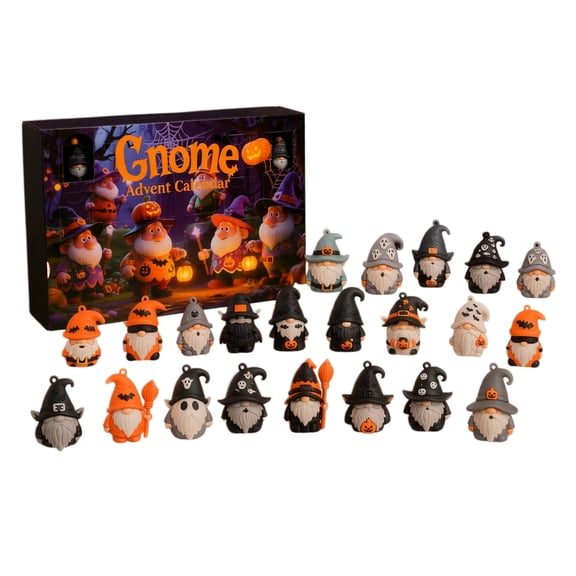 Gnome Halloween Advent Calendar with 24 Mini Witch Gnome Figurines, Countdown Blind Box Fall Harvest Holiday Decor, Surprise Collectible Toy Gift Set