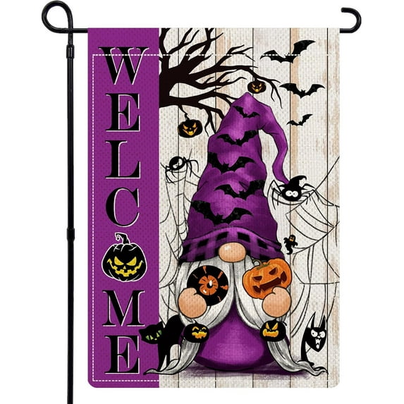 Gnome Halloween Garden Flags for Outside, Fall Halloween Welcome Garden Flags 12.5x18 Double Sided, Pumpkin Ghost Gnome Small Holiday Lawn Flags, Winter Gnomes Decorations for Yard Farmhouse