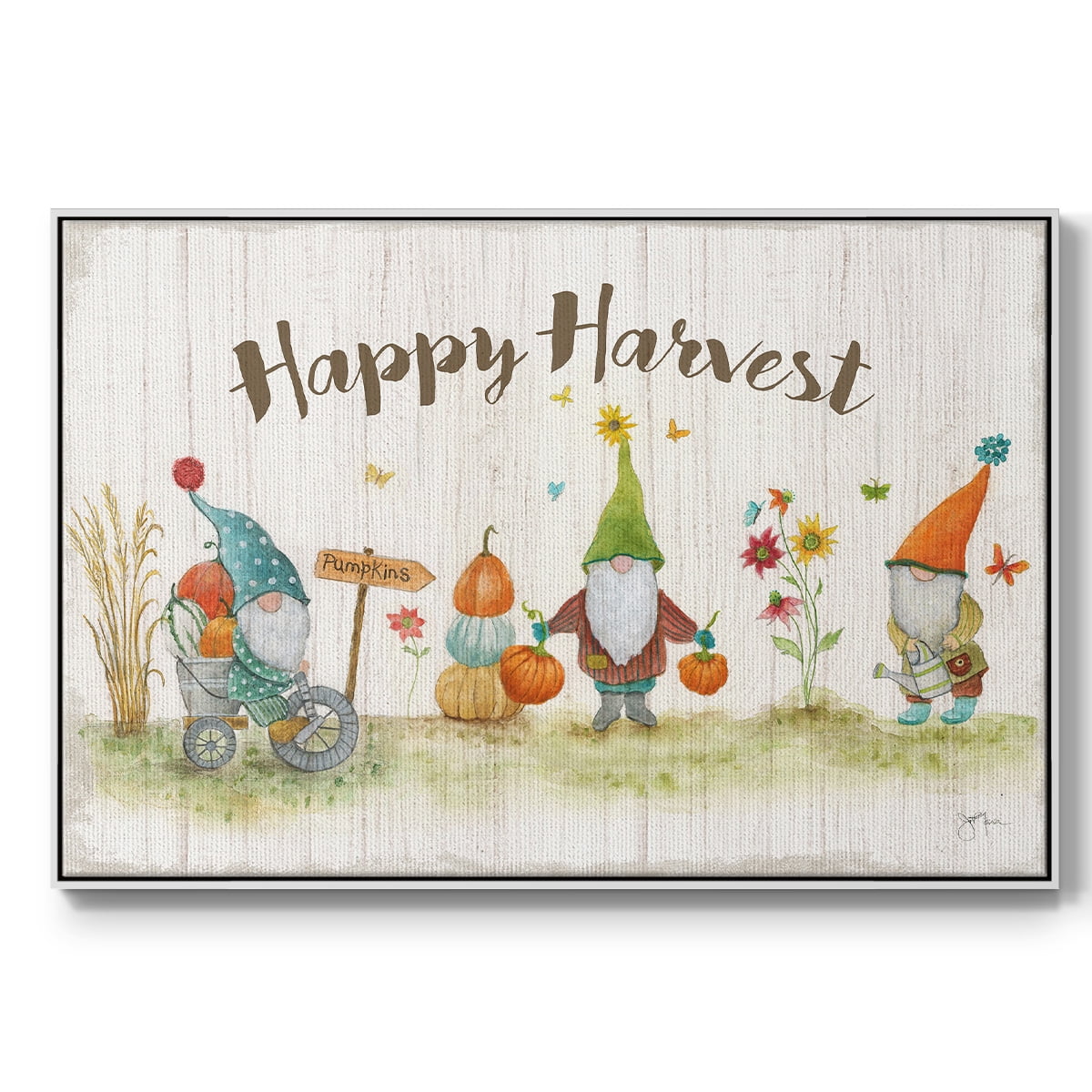 Gnome Harvest - Framed Gallery Wrapped Holiday Canvas - 27 x 41 - White Frame