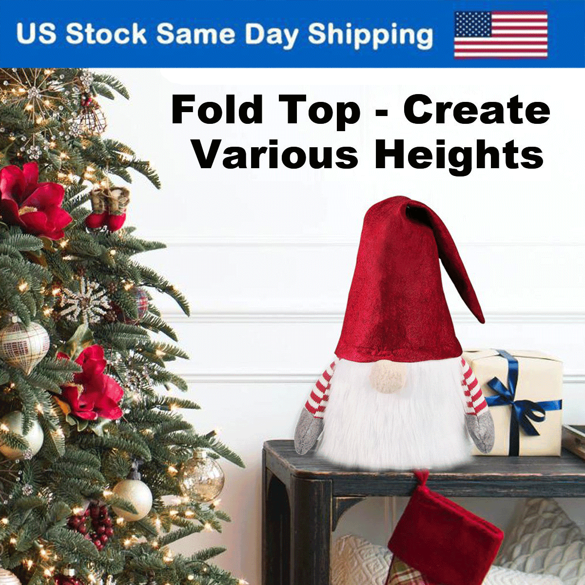 Gnome Hat Christmas Bearded Winter Gnome Hat 24" Christmas Tree Topper