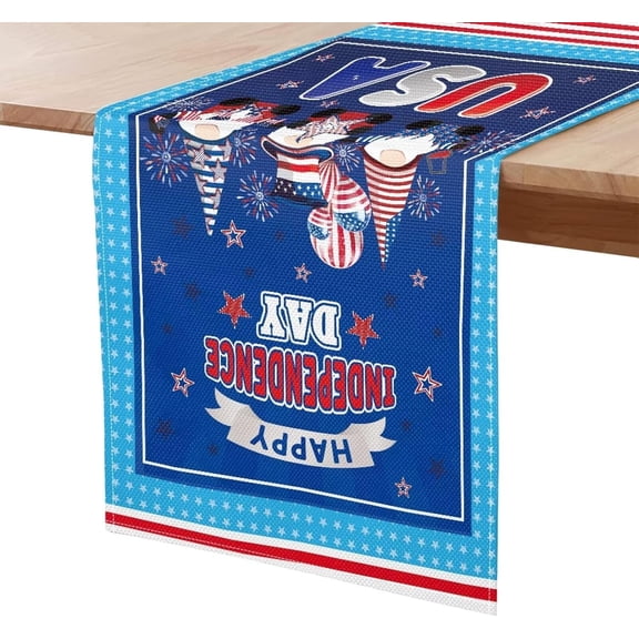 Gnome Heat Resistant Table Runner 108 x 12 Inch Independence Day Waterproof Table Protector Pad 4th of July Heat Proof Table Runner for Hot Plates and Pots from Scratch