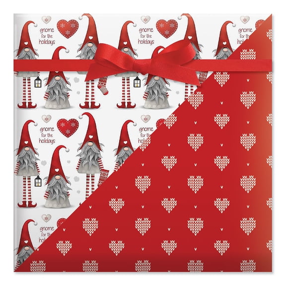 Current Gnome for the Holidays Jumbo Christmas Double-Sided Rolled Gift Wrap - Heavyweight, 23 x 32 Feet