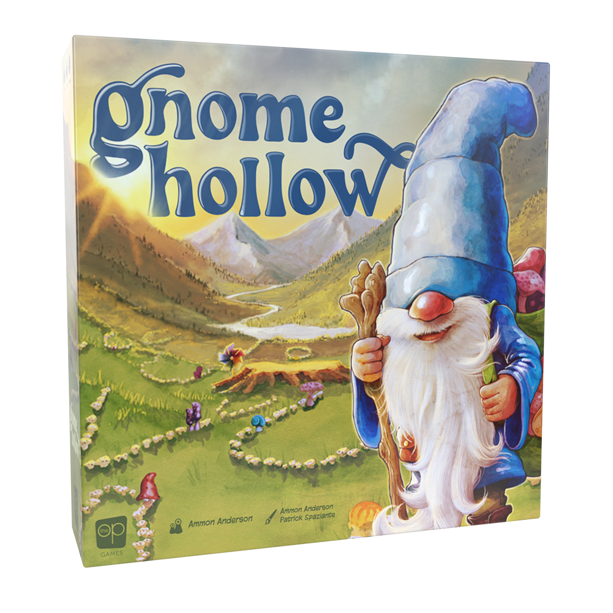 Gnome Hollow juego de mesa, colocación de losetas y trabajadores temático de gnomos y jardín con hermoso arte, edades 12+, 2-4 jugadores, juego de estrategia de The Op Games