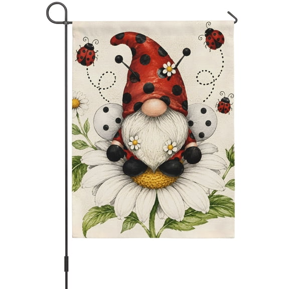 Gnome House Flags For Outdoor, Spring Daisy Ladybugs Polka Dots Small Double Side Yard Flags Weather Proof House Decor for Lawn Outside Holiday 28 x 40 Inches