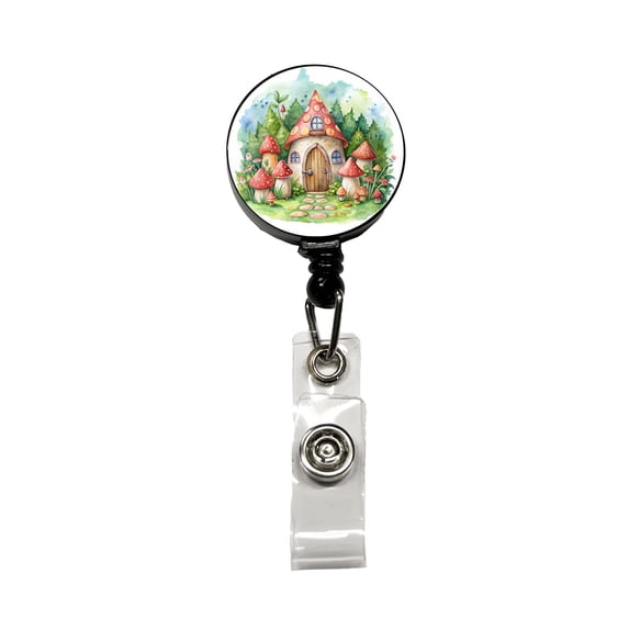 Gnome House Red Roof Watercolor Cute Retractable Reel ID Badge Key Card Name Tag Holder with Clip