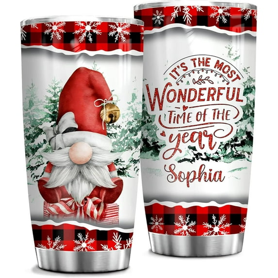 Gnome Insulated Tumbler Cup with Lid, Stainless Steel 30oz Tumler, Gnome Gift for Coffee Lover (Santa Gnome TM439)