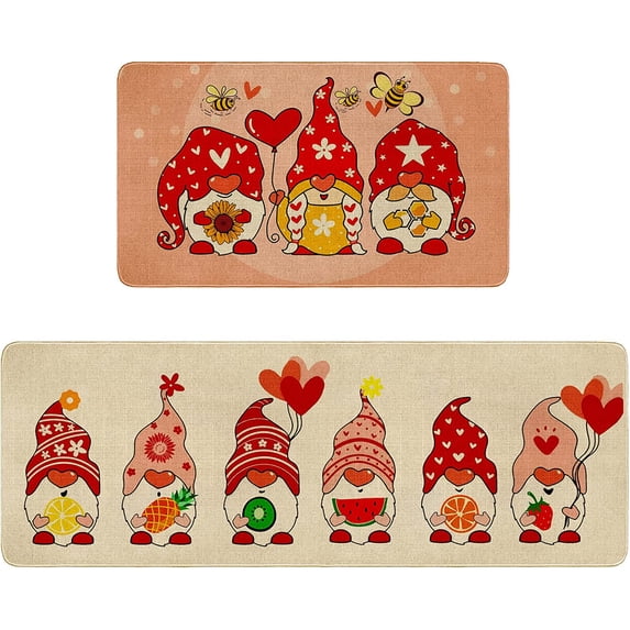 Gnome Kitchen Rugs and Mats Non Skid Washable Set of 2 Kitchen Mats for Floor Runner Rugs Standing Mat Farmhouse Kitchen Decor(17" Wx30 L+17" Wx 47" L)