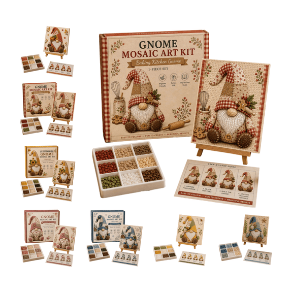 Gnome Mosaic Art Kit, All-Inclusive DIY Craft Set for Making Whimsical Gnome Decor, Thoughtful Gift for Craft Enthusiasts (Red)