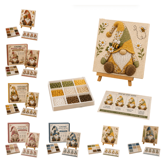 Gnome Mosaic Art Kit, All-Inclusive DIY Craft Set for Making Whimsical Gnome Decor, Thoughtful Gift for Craft Enthusiasts (Yellow)