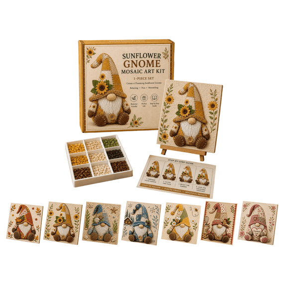 Gnome Mosaic Art Kit, Beginner-Friendly Mosaic Craft Project with Step-by-Step Guidance, Perfect Creative Hobby for Gnome Lovers (Earthy Yellow)