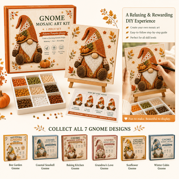 Gnome Mosaic Art Kit DIY Handmade Craft with Colorful Tiles, Beginner Friendly Mosaic Craft Kit for Adults, 3.94 x 3.94 Inch Home Desk Shelf Decor Gift