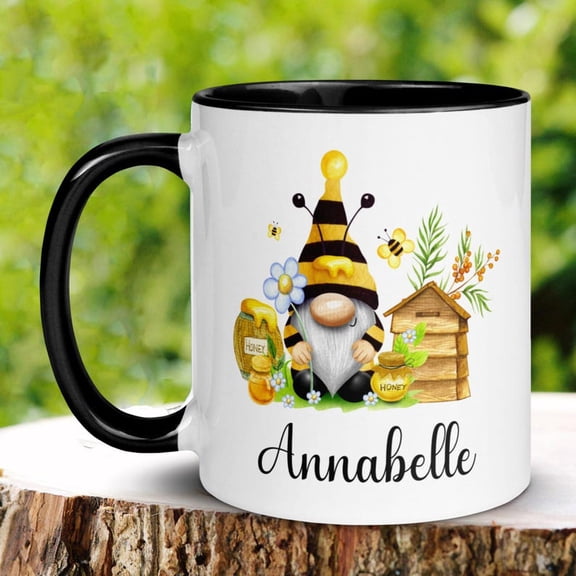 Gnome Mug, PerS1onalized Gift, Honey Bee Mug, Bee Gnome, Garden Gnome Coffee Mug, Bee Gif, Bee Keeper Gift, Bee DE1cor, Name Mug, 562
