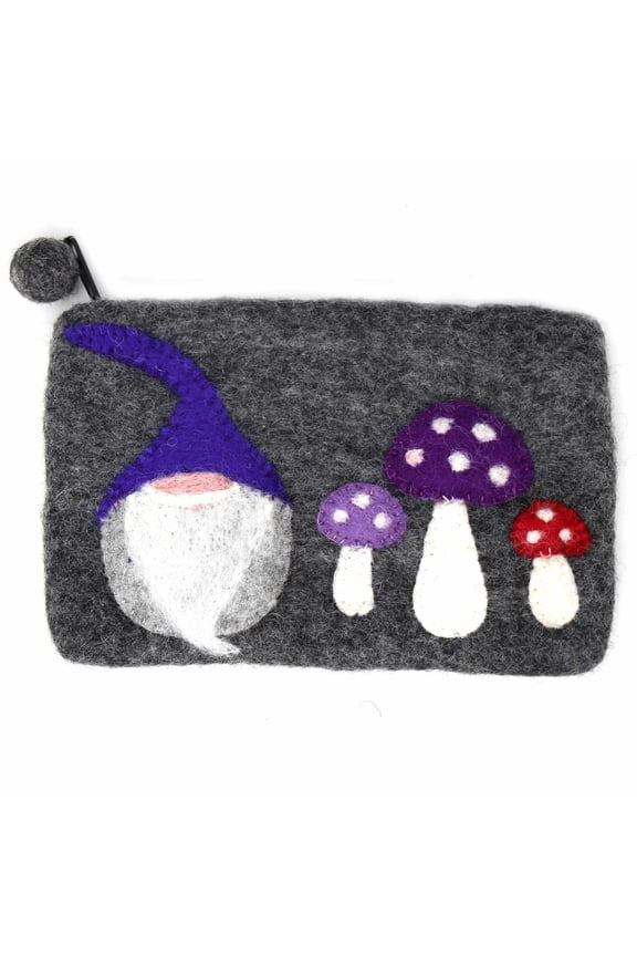 Gnome & Mushroom Felt Zipper Pouch