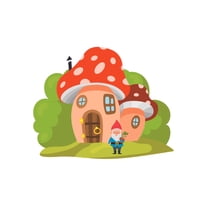 Gnome Mushroom Garden House Decor Small Humanoid Dwarfs Figure Vinyl Wall Decal Sticker - 20" x 28" Kids Bedroom Removable Nursery Home Art Mythological Creature Design Adhesive Wall Decoration