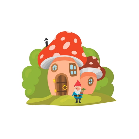 Gnome Mushroom Garden House Decor Small Humanoid Dwarfs Figure Vinyl Wall Decal Sticker - 20" x 28" Kids Bedroom Removable Nursery Home Art Mythological Creature Design Adhesive Wall Decoration