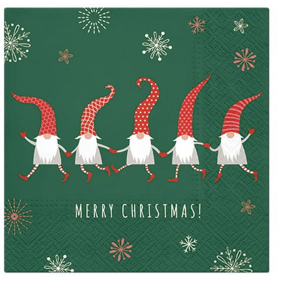 Gnome Napkins FRIENDLY GNOMES 40pcs Christmas Paper Napkins, Christmas Paper Napkins for Decoupage, Christmas Paper Luncheon Napkins