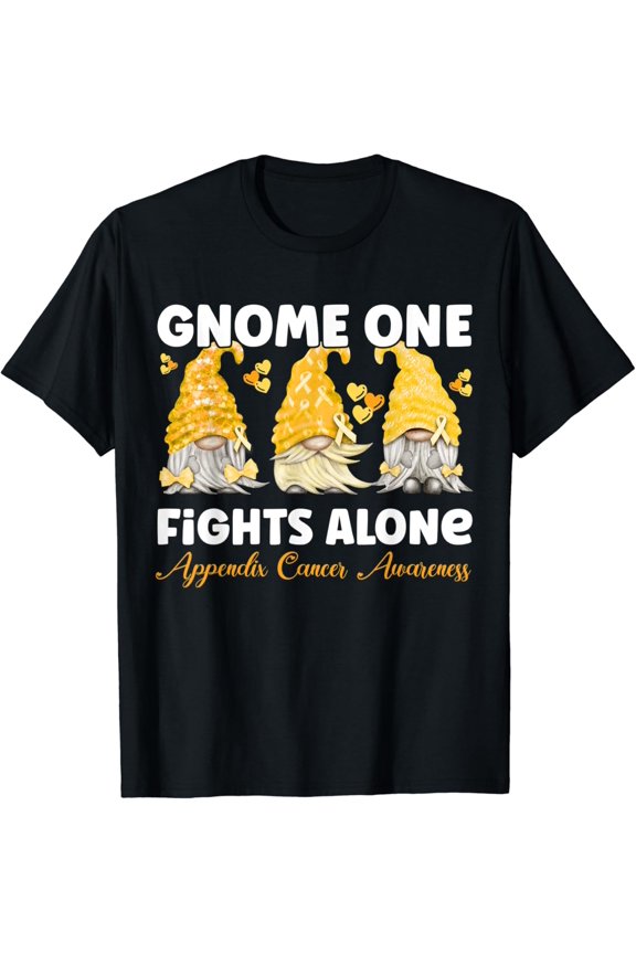 Gnome One Fights Alone Amber Appendix Cancer Awareness Graphic T-Shirt
