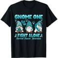 thumbnail image 1 of Gnome One Fights Alone Cervical Cancer Awareness Supporter T-ShirtMen and women can wear, black T-shirts, gifts. Age: M,L，XL 2XL, 3XL, 169XL, 1 of 4