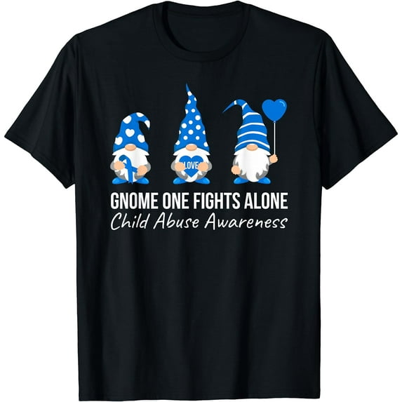 Gnome One Fights Alone Child Abuse Awareness Blue Ribbon T-Shirt