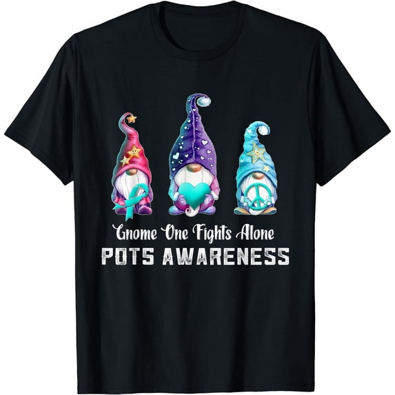 Gnome One Fights Alone POTS Awareness T-Shirt Black 4X-Large
