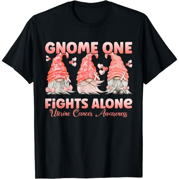 Gnome One Fights Alone Peach | Uterine Cancer Awareness T-Shirt