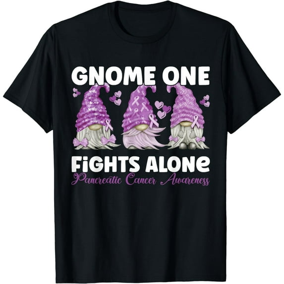 Gnome One Fights Alone Purple | Pancreatic Cancer Awareness T-Shirt