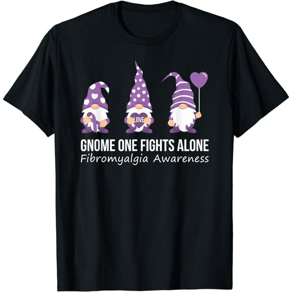 Gnome One Fights Alone Shirt Fibromyalgia Awareness Warrior T-Shirt