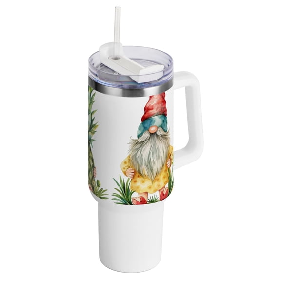 Gnome Pineapple 40 oz Tumbler with Handle Insulated&nbsp;Travel Mug&nbsp;Lid Straw Leak Proof Steel Vacuum Water Bottles Glasses Fits in Car Cup Holder