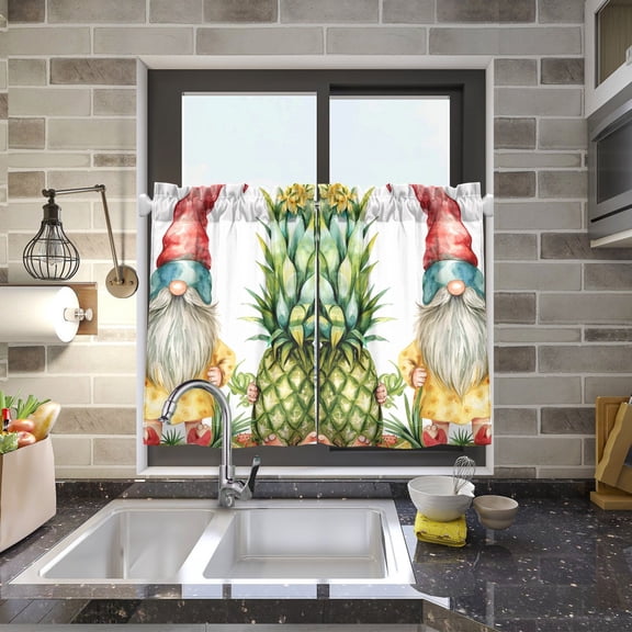 Gnome Pineapple Kitchen Curtains Half Tier Curtain 2 Rod Pockets Bathroom Bedroom Cupborad Living Room 27"x24"