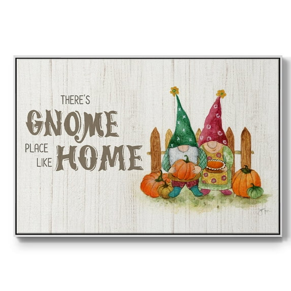 Gnome Place Like Home - Framed Gallery Wrapped Holiday Canvas - 17 x 25 - White Frame