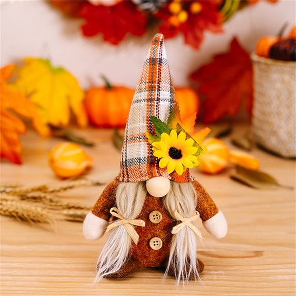 Gnome Plush Doll Dwarf Standing Figure Faceless Design, Long Hair Checked Pointed Hat Adorned With Sunflower & Leaf Accents, Soft Plush Material Holiday Gift For Teens Household