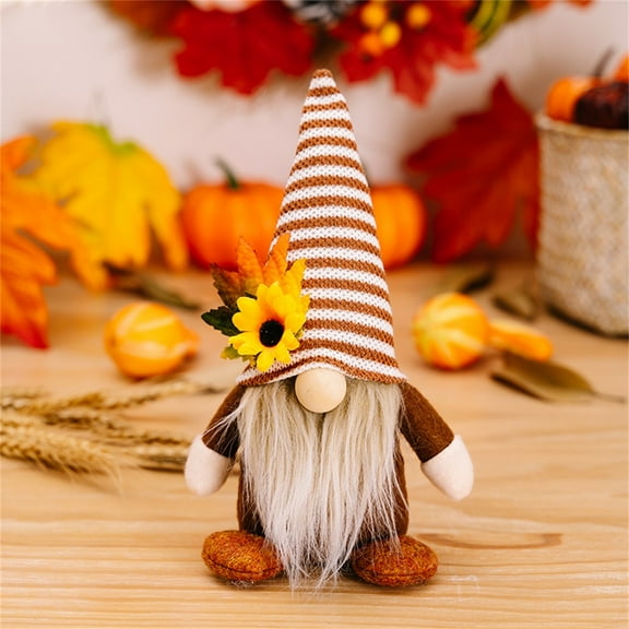 Gnome Plush Doll, Standing Dwarf Decor With Sunflower & Striped Hat, For Home Fall Decor, Thanksgiving Display, Shelf Accent